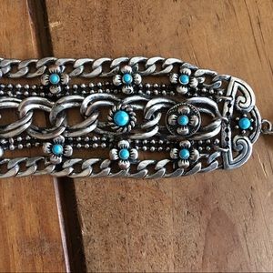 Turquoise bracelet, wide, silver plated